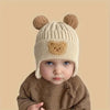 1 Cute Bear Ear Protection Hat for Babies, Thickened Knitted Winter Warm Beanie Suitable for Skiing and Outdoor Play, Fits 1-3 Years Old Children CP5104B
