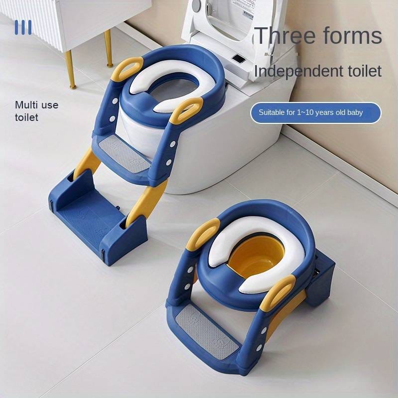 Blue & Yellow Folding Toilet, Potty Training Seat with Step Stool Ladder, Folding Auxiliary Toilet Seat, Toilet Trainer, Comfortable and Safe Potty Seat BCP1025B