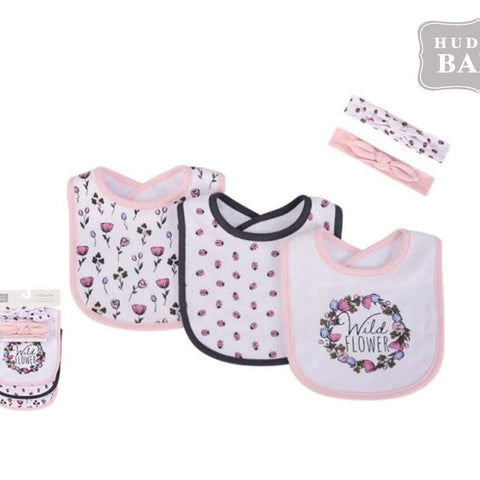 HB Pink & White Bibs & Headbands 5pcs Set BB2008