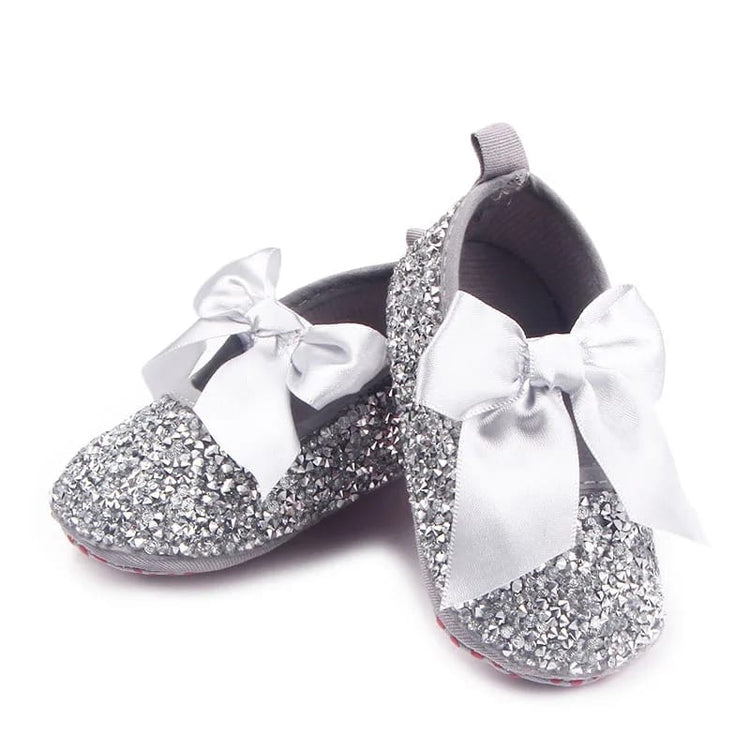 Silver Baby Girl Bow Diamonds Bling Booties BTS9101A