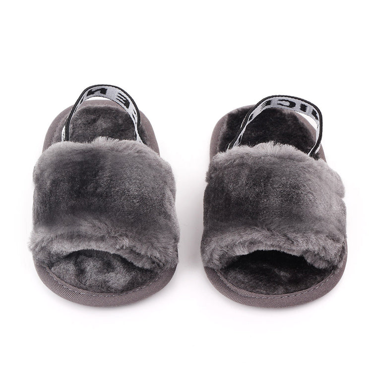 Gray Back Stripes Heart Fur Slippers SLP8002C