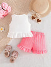 Girls' Vacation Style Fashion Shorts Set, Perfect for Outdoor FD6141G