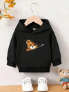 1pc Adorable Bear Print Hoodie for Baby, Casual Style Knit Pullover with Zipper, Long Sleeve, Polyester, Stretch Fabric, Regular Fit, Geometric Pattern, Autumn/Winter Collection HJ6211A