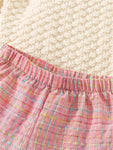 Girls 2pcs Set Summer Children's Colorful Plaid Bubble Sleeve Top and Shorts Casual Suit FD6121E