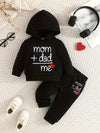Spring and Autumn Style Infant and Toddler Boys and Girls Letter Print Hooded Fleece Long Sleeve Sweatshirt and Pants TS6038G
