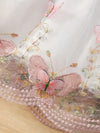 2pcs Pink Short Sleeve Round Neck Ruffle Textured Fabric + Butterfly Embroidery Mesh Skirt FD6121D