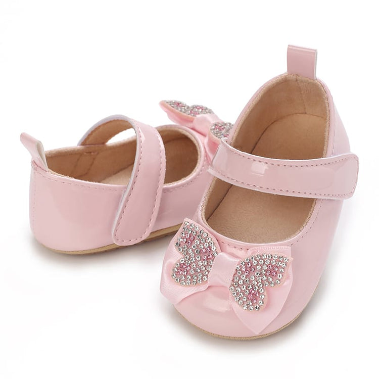 Pink Fashionable Baby Girl's Bow with Rhinestone Decor Rubber Anti-Slip Soft Sole Shoes SH7125B