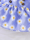 Girls' Summer Daisy Print Pleated Skirt Set, Casual Polyester Knit Fabric with 3D Bow Detail, Elegant Ladylike Outfit for Baby Girls, for Outdoor FD6127A