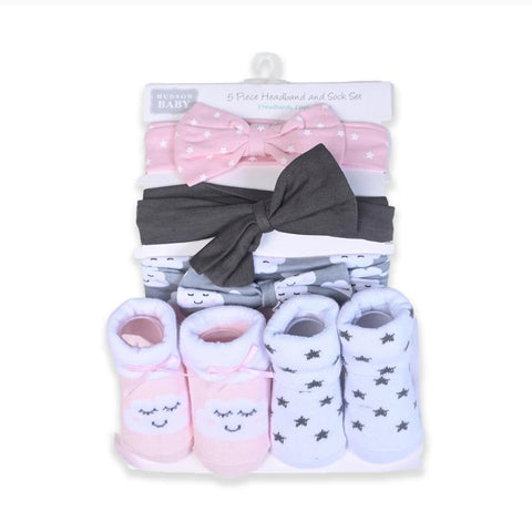 HB White+Pink Headband & Socks 5pcs Set HA4001B