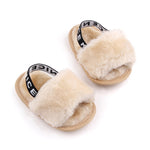 Golen Back Stripes Heart Fur Slippers SLP8002F