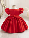 Demorace Elegant Princess Dress for Special Occasions - Polyester Blend (65% Polyester, 35% Viscose) with Crew Neck, Non-Stretch Fabric, Lantern Sleeves, Knee High, Short Sleeve, Viscose Lining, Flared Hem, All-Season FD6103B
