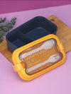 Yellow & Navy Blue Portable Rectangle Lunch Box With Spoon Set 800 ML BCP1059D