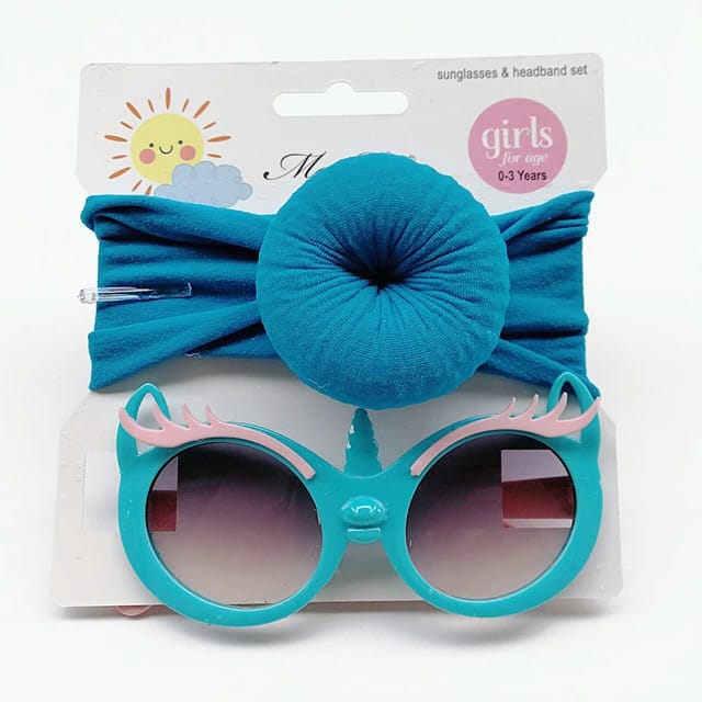 Baby Girl Blue Sunglass & Round Knot Bow Headband Set HA4002B