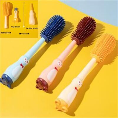 Yellow Silicone Bottle Cleaning Brush, 4-in-1 Baby Bottles Cleaner Set - Bottle/Straw/Nipple/Neck Brushes BCP1048A