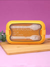 Yellow & Navy Blue Portable Rectangle Lunch Box With Spoon Set 800 ML BCP1059D