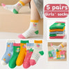 5 Pairs Girls' Knee-High Socks - Polyester and Spandex Blend, Hand Washable, Fruit Pattern, All-Season Knit Fabric for Children SK3024C