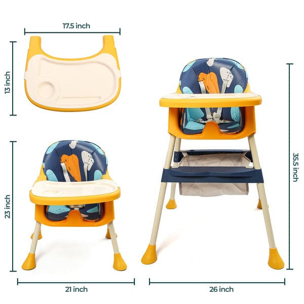 Yellow Convertible Baby High Chair with Removable Tray & Adjustable Legs BCP1014A