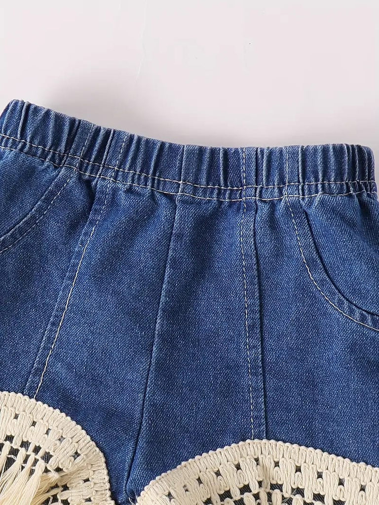 Girls' Fashion Tassel Top + Denim Shorts Set of 2 FD6114D