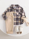 Autumn Casual Striped Plaid Shirt with Cuff Links And Chest Pocket for Outdoor SD6434A