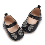 Black Fashionable Baby Girl's Bow with Rhinestone Decor Rubber Anti-Slip Soft Sole Shoes SH7125A