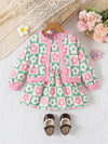 2pcs, Baby Girl Flower Plaid Random Print Long Sleeve Cardigan Top + Flower Random Print, Suitable for Daily/Holiday/Party/Gift, for Outdoor FD6149A