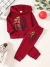 2pcs Boys' Spring/Autumn Fashion Minimalist Sporty Digital Letter Pattern Hoodie and Long Pants Set, Perfect for Outdoor TS6099E