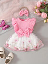Chic Pink and White Butterfly Print Dress for Girls - Sleeveless Ruffle Bow Tulle Skirt with Floral Embroidery, Perfect for Spring and Summer FD6109F
