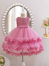 Girls' Cute Crew Neck Sleeveless Polyester-Viscose Special Occasion Dress with Flared Hem and Sequin Detail FD6103H