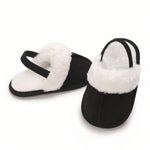 Black Cotton Plush Simple Fashion Versatile Fur Slippers SLP8015A