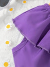 Summer baby girl cute purple Single shoulder Halter ruffled Lace Top & Chic denim shorts holiday suit, Perfect for Outdoor FD6124G